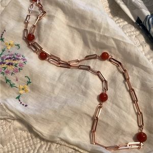 - Red Agate 7-9mm Beaded Paper Clip Station Necklace 28in 17.5 ctw